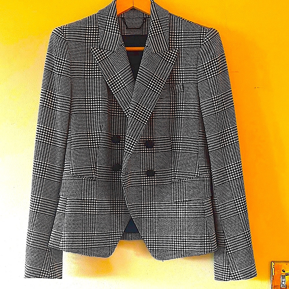 Elie Tahari Black and White Sport Coat with Glen Plaid